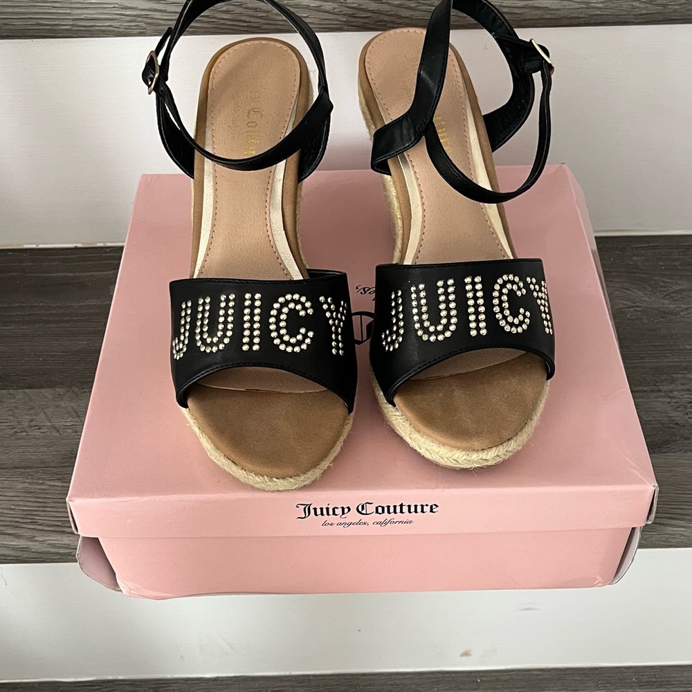 Juicy Couture Black and Gold Wedge Sandals